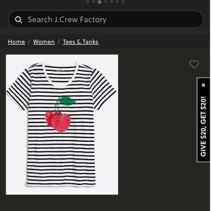 J CREW FACTORY Striped women’s T-Shirt with sequin Cherry Design